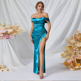 Evening Dress Cocktail Party Dress Bridesmaid Dress Long Pure off the Shoulder High Slit Dress